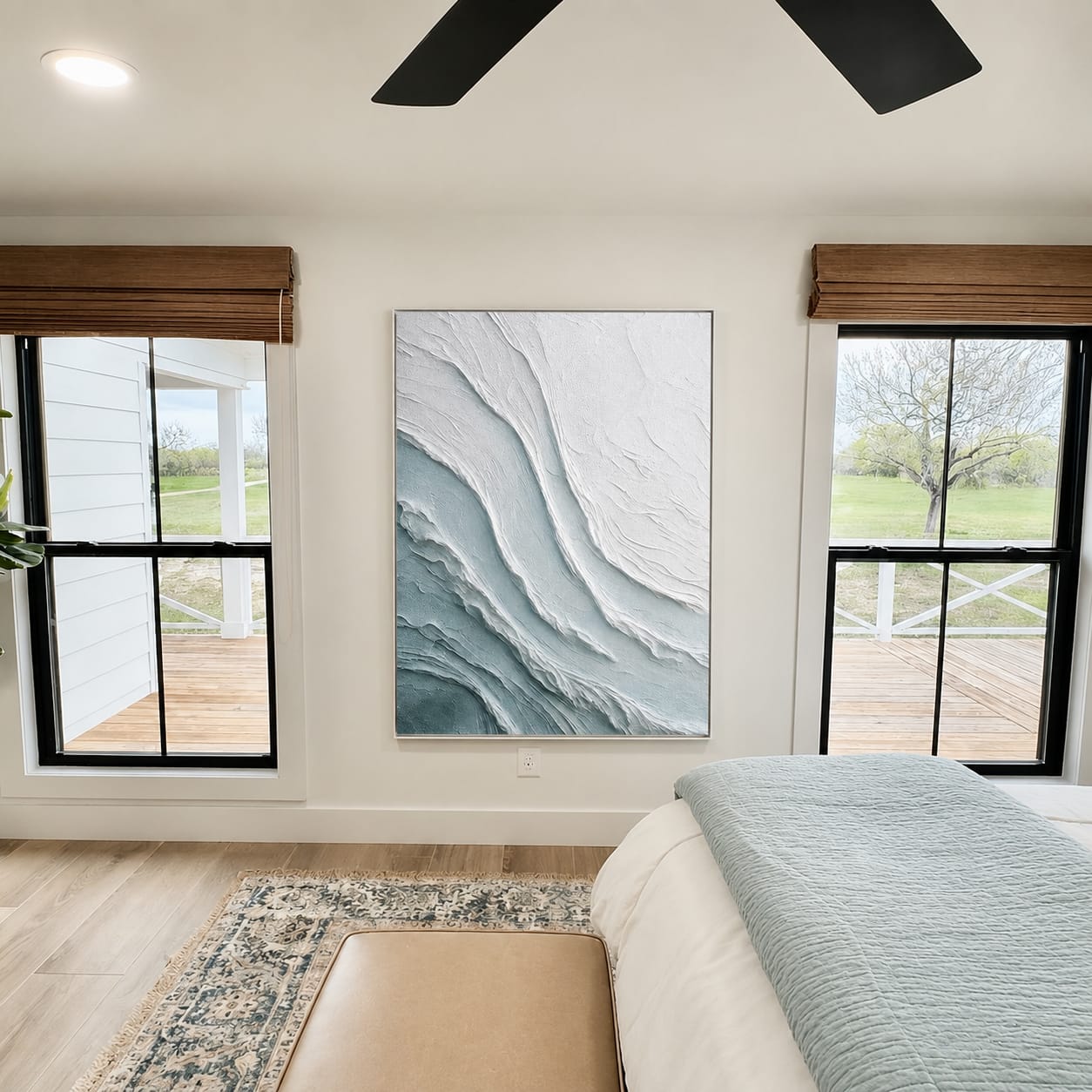 Customer photo review of "Glacial Whisper" – Ice Blue Wabi Sabi Textured Abstract Painting