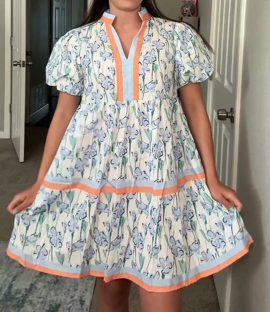 Customer photo review of Women Y2K Babydoll Mini Dresses V Neck Puff Sleeve Short Dress Beach Sundress