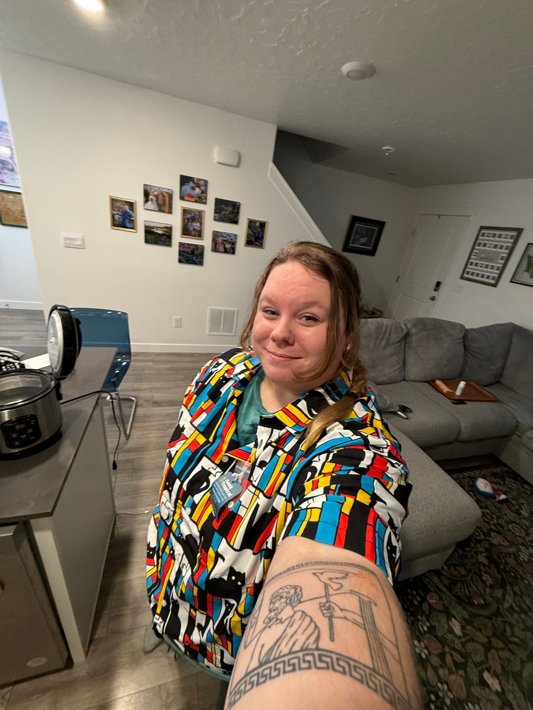 Customer photo review of Mondrian Cat Library Button Up Shirt
