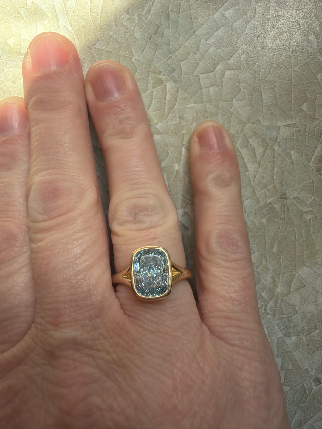Customer photo review of DovEggs 3.420ct Cushion F.V.Blue VS1-LAB GROWN DIAMOND-LHD30A43