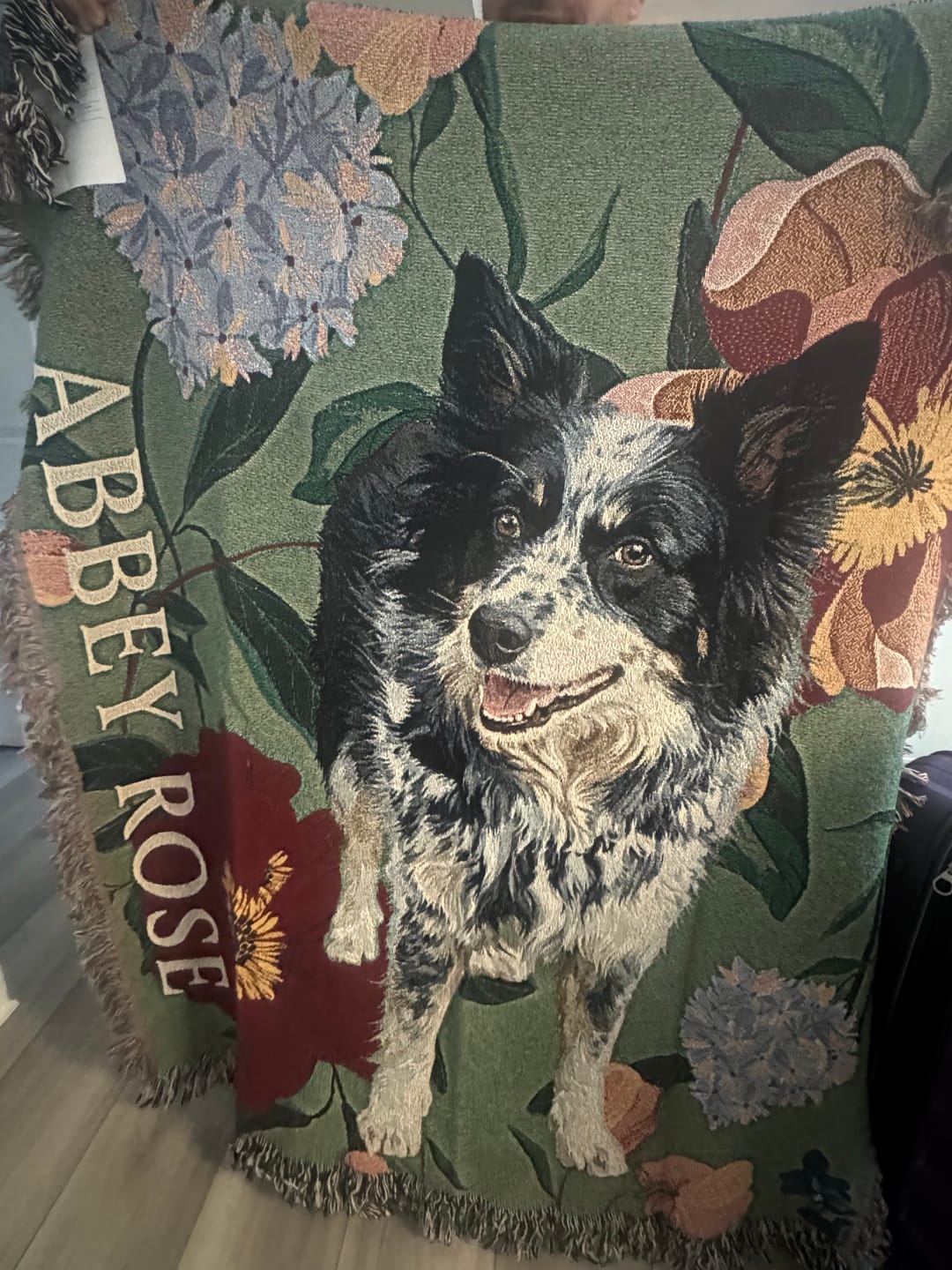 Customer photo review of Heirloom Pet Throw Blanket - Green Floral