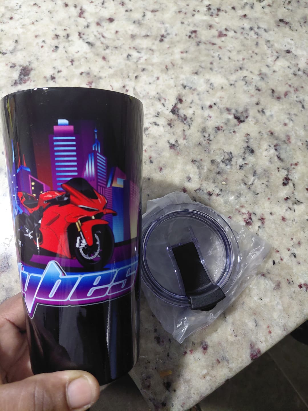 Customer photo review of 20oz Retro Vybes Motorcycle Tumbler