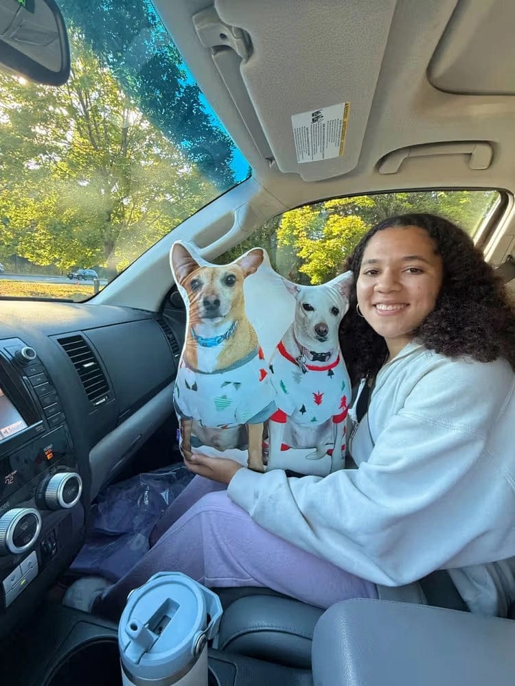 Customer photo review of Custom Photo Pillow for College & Back to School – Personalized Shaped Hug Pillow
