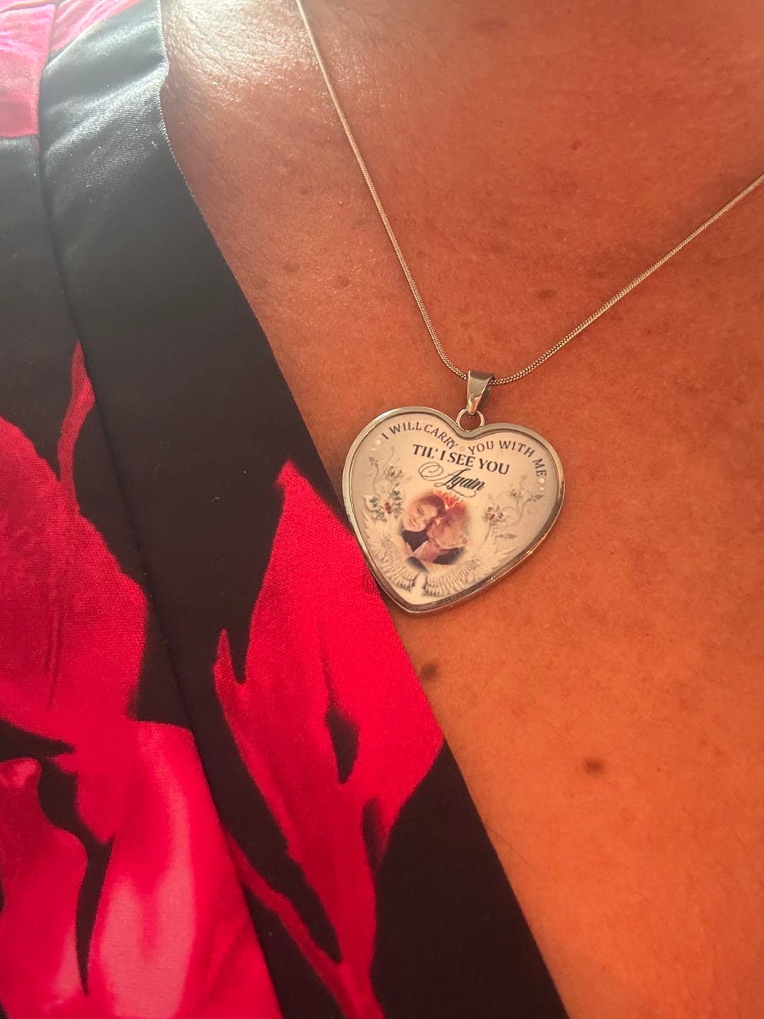 Customer photo review of Custom Photo Memorial Necklace/Keychain "I Will Carry You With Me” - N001