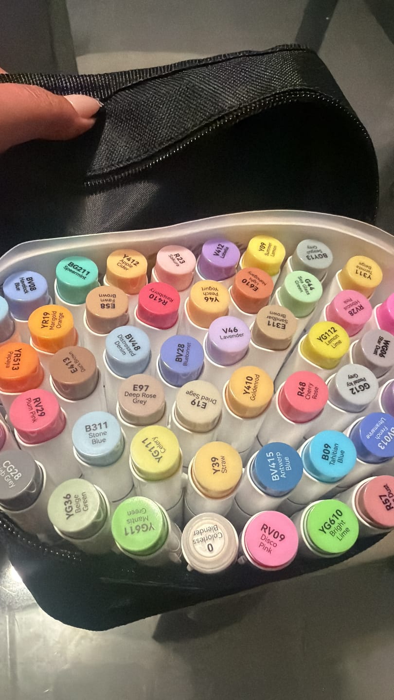 Customer photo review of Ohuhu Honolulu 48 Mid-tone Colors Dual Tips Alcohol Art Markers (New Color Codes)