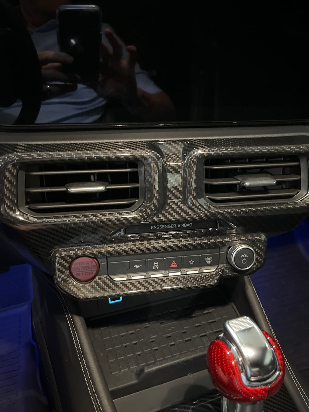Customer photo review of Real Carbon Fiber Center Dashboard A/C Vent Trim Cover for 2024+ Ford Mustang