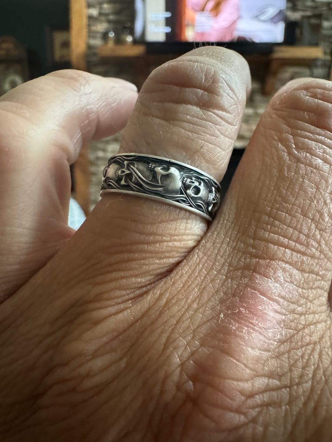 Customer photo review of Skull and Smoke Band Ring