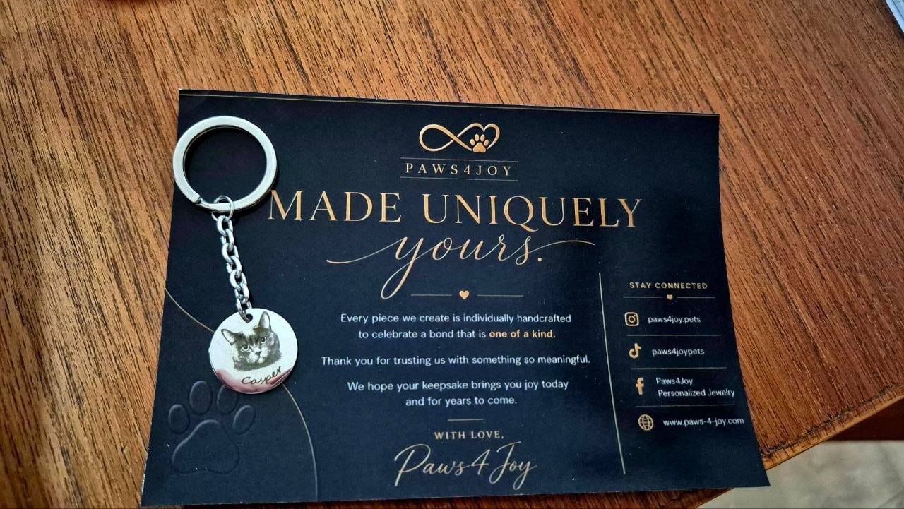 Customer photo review of Personalized Pet Portrait Keychain – Engraved Pet Photo