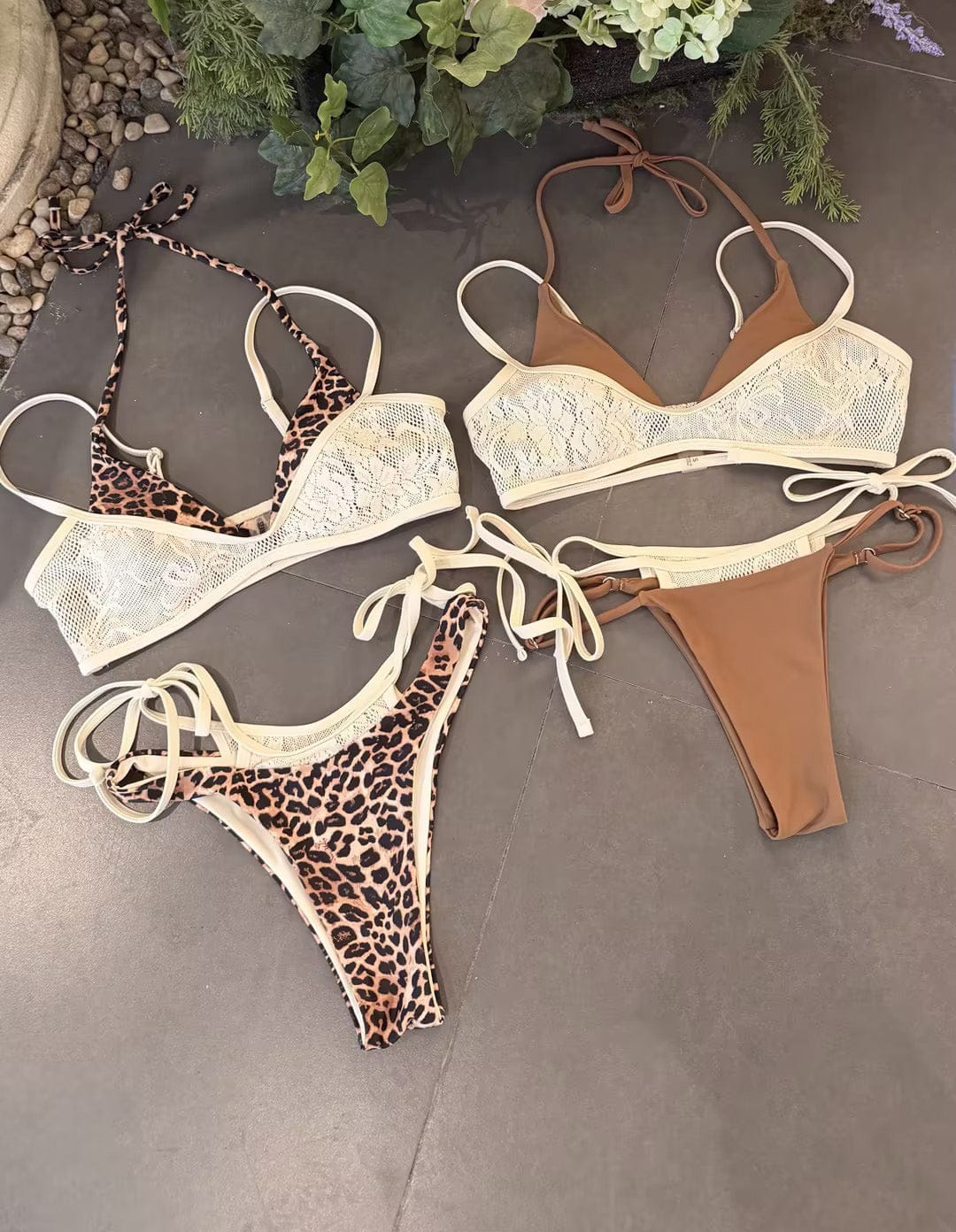 Customer photo review of Seamolly Leopard Print Contrast Lace String Double Layer Bikini Set