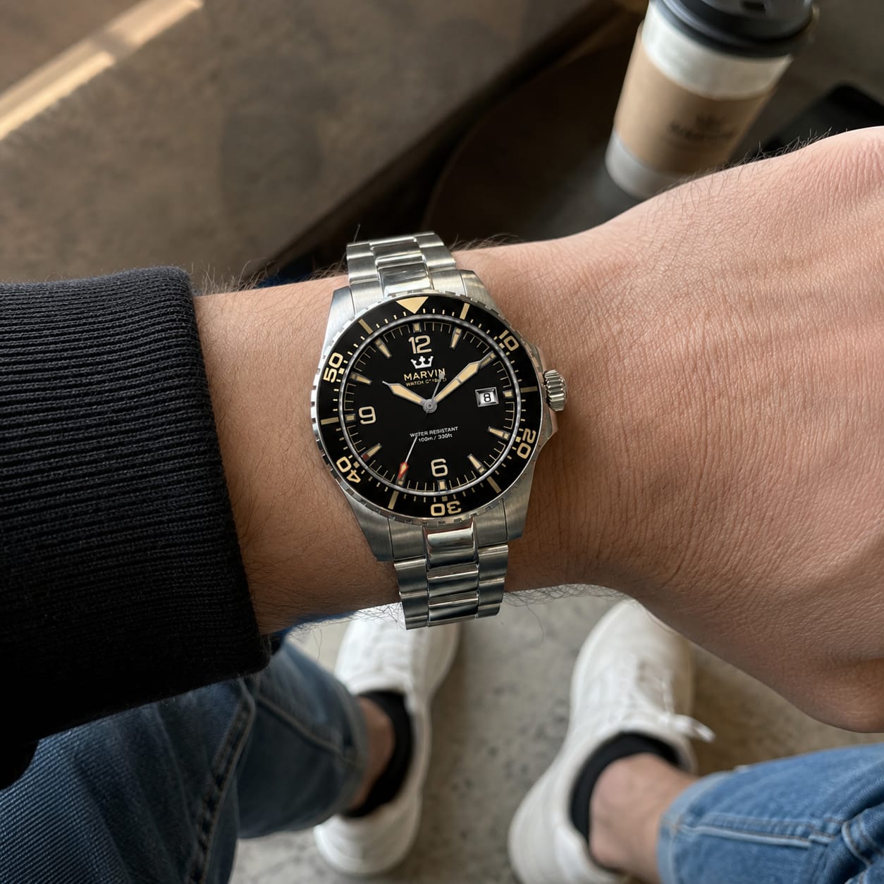 Customer photo review of Diver Automatic Black Dial Stainless Steel Watch