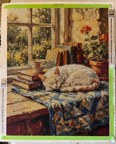 Customer photo review of Sunlit Window Slumber (Diamond Painting)