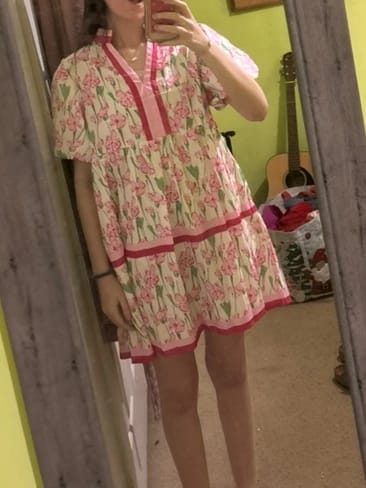 Customer photo review of Women Y2K Babydoll Mini Dresses V Neck Puff Sleeve Short Dress Beach Sundress