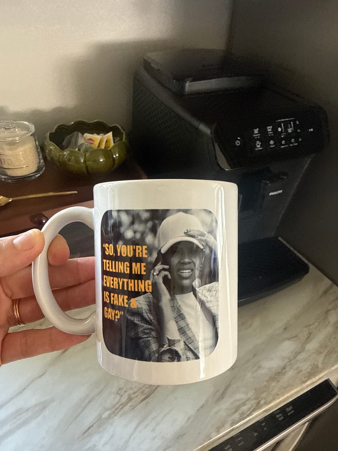 Customer photo review of Fake & Gay Mug