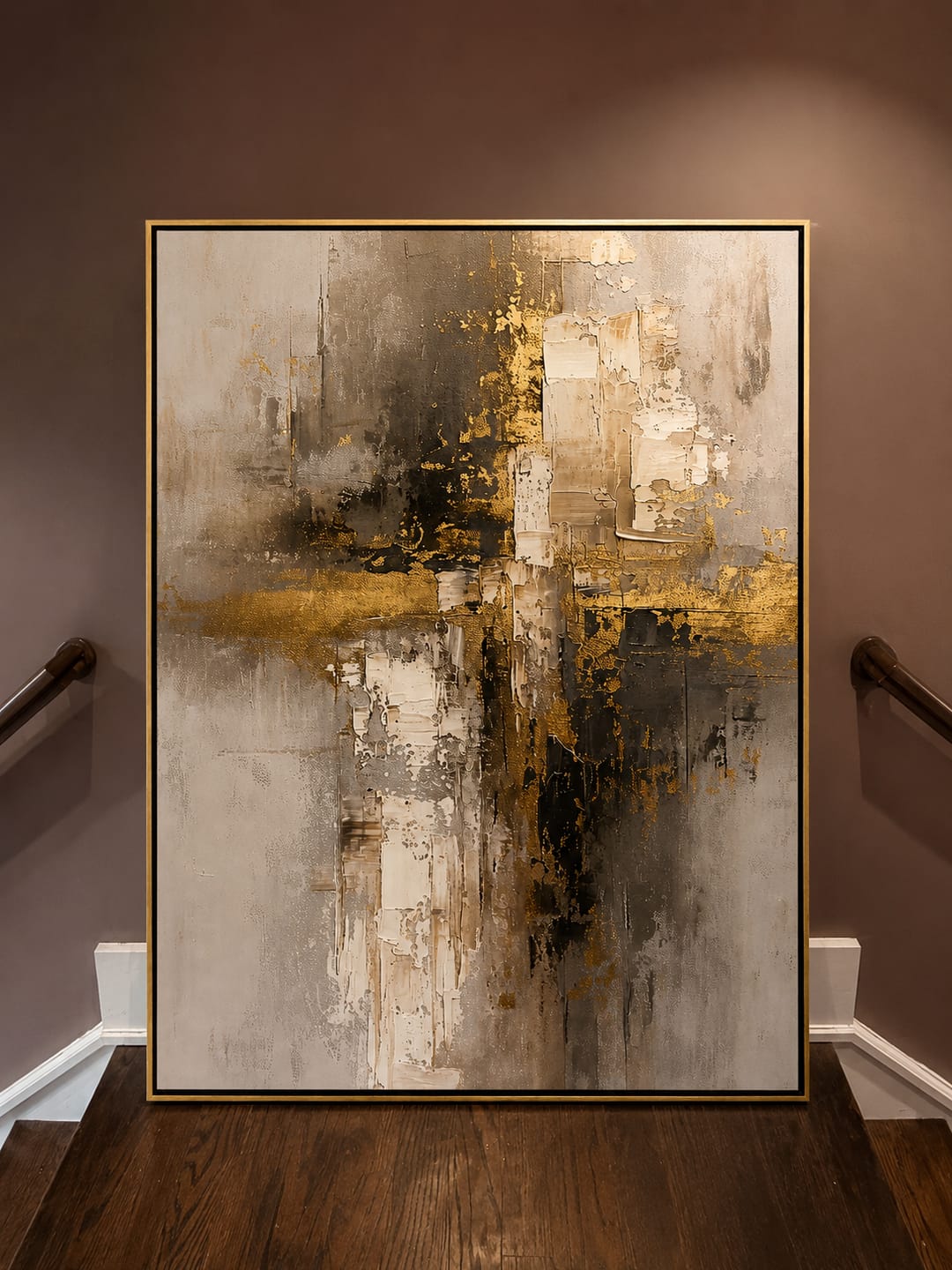 Customer photo review of "Gilded Skyline" – Gold Gray Industrial Textured Abstract Painting