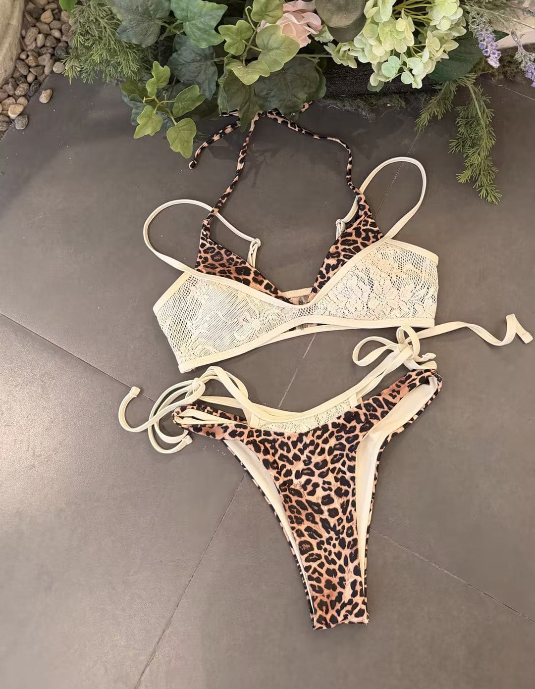 Customer photo review of Seamolly Leopard Print Contrast Lace String Double Layer Bikini Set