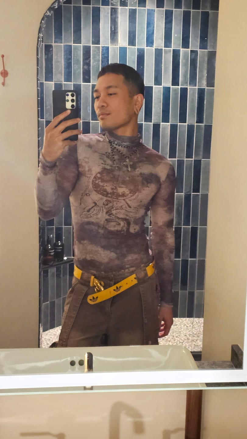 Customer photo review of Personsoul 'Nuwa Mending the Sky' Printed Sheer Mesh T-Shirt