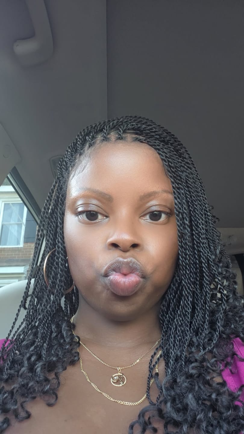 Customer photo review of Tina - Senegalese Mini Twist Braided Wig 14" Full Hand-tied Swiss HD Lace With Curly Ends - Human Baby Hair