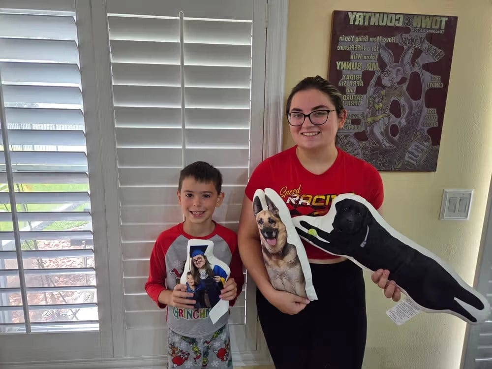 Customer photo review of Custom Photo Pillow for College & Back to School – Personalized Shaped Hug Pillow
