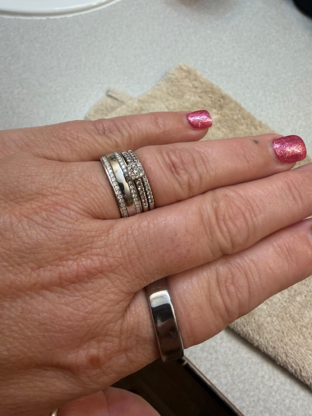 Customer photo review of Domed Double Row Moissanite Eternity Wedding Band