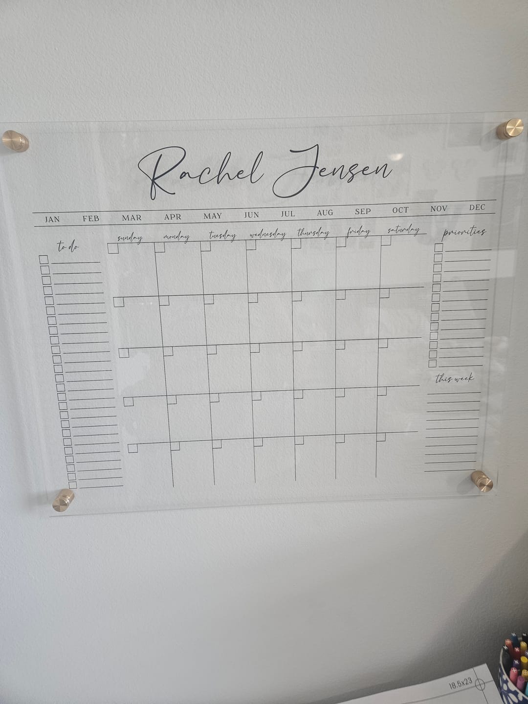 Customer photo review of Monthly Acrylic Calendar + 3 Sections | Horizontal Pennington