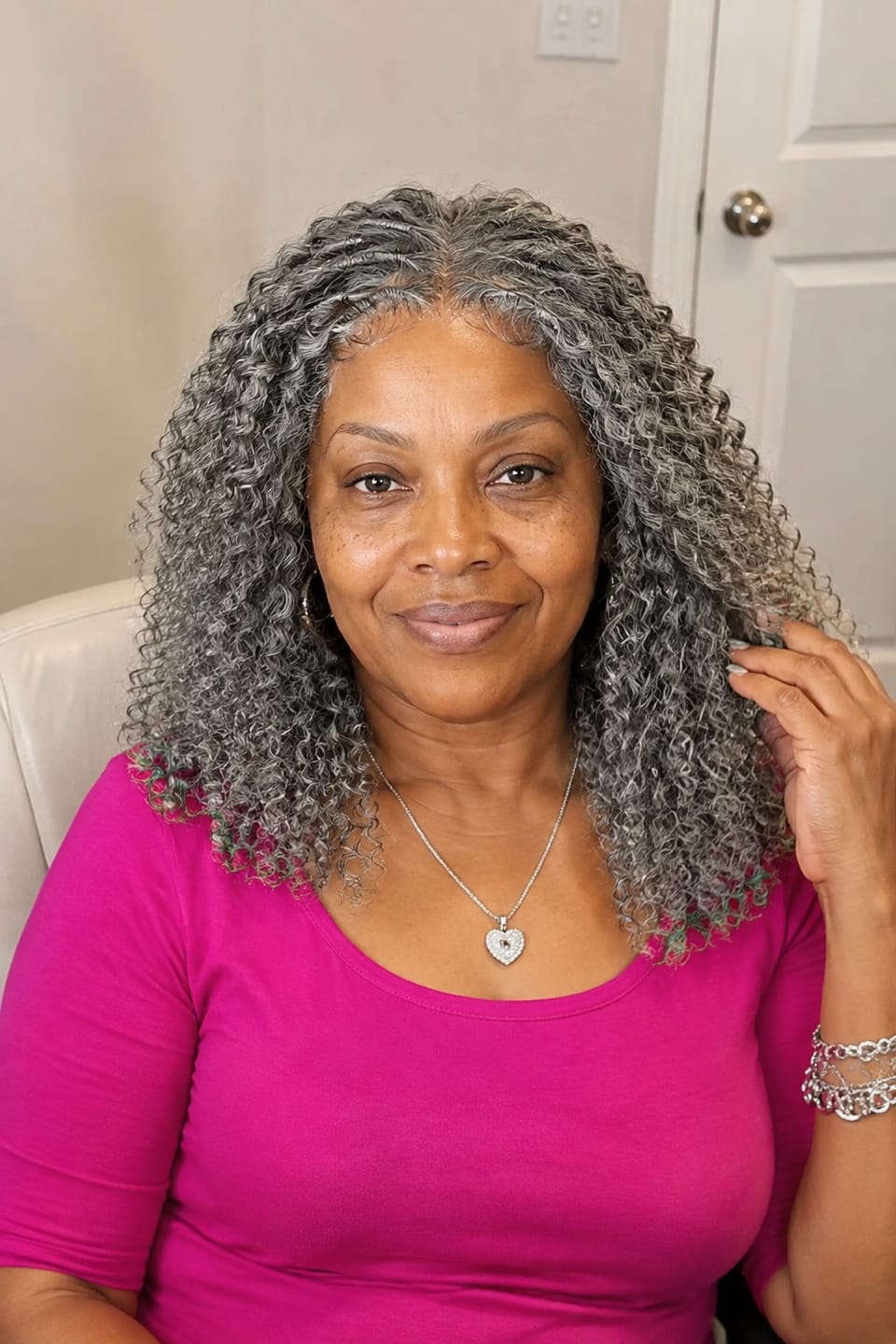 Customer photo review of Luvwin Silver Grey Boho Twist Curly Human Hair Wigs For Black Women