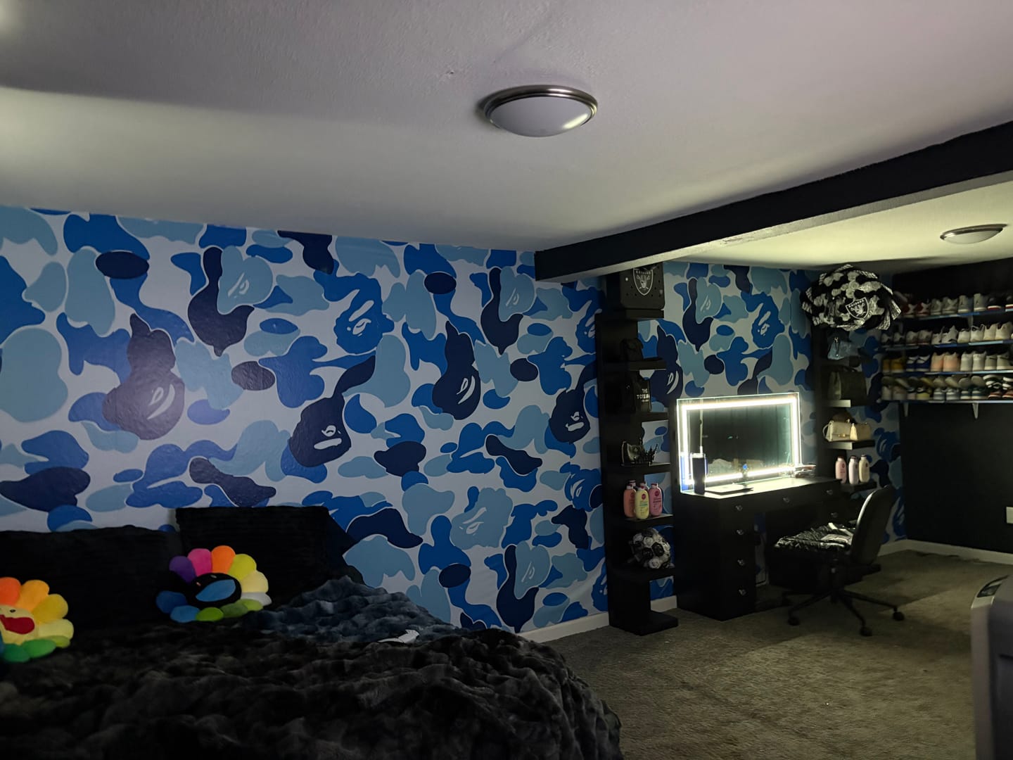 Customer photo review of Bape Camo Wallpaper Mural. Blue Camo Streetwear Hype Beast Aesthetics. #7027