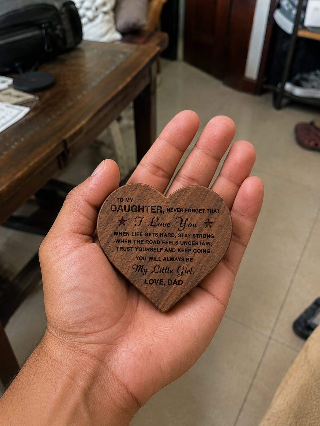 Customer photo review of To My Daughter / Love Dad Luxury Wood Heart Necklace Gift #2609
