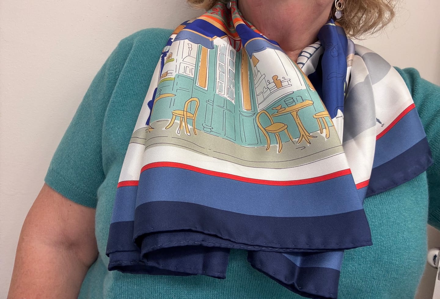Customer photo review of Brand New Italian Blue Parisian Silk Scarf