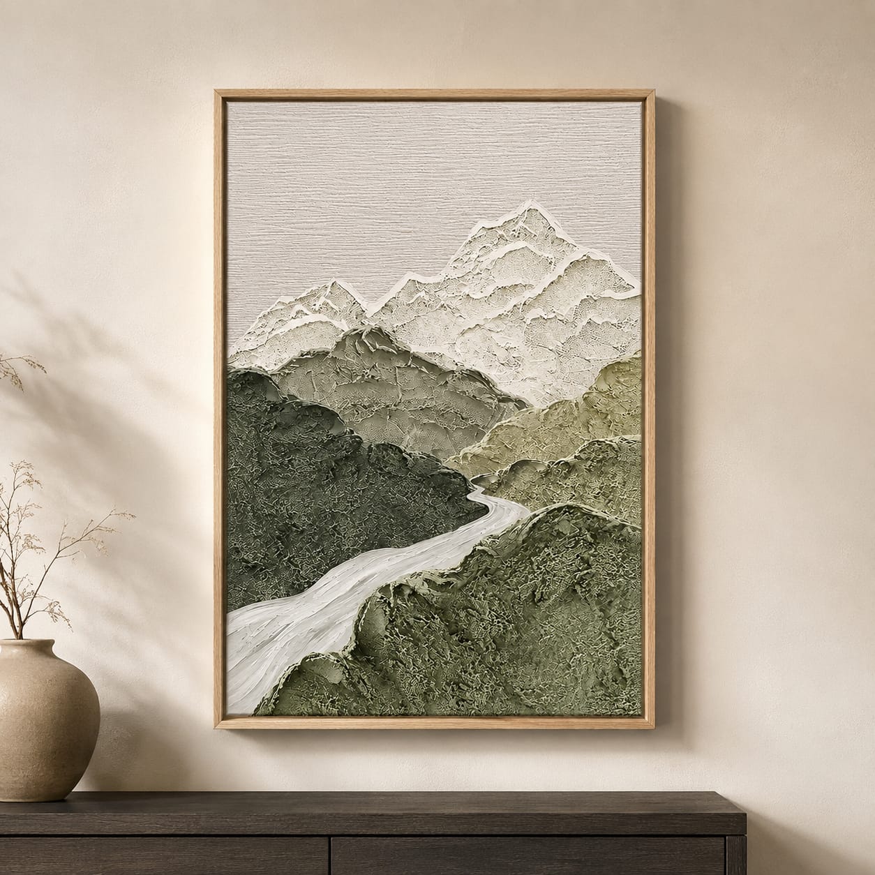 Customer photo review of "Valley of Stillness" – Wabi Sabi Mountain Landscape Textured Wall Art