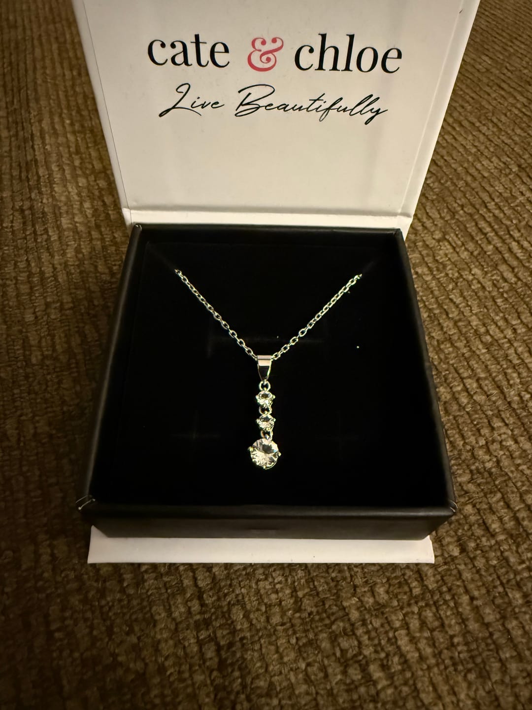 Customer photo review of Delilah 18k White Gold Plated Drop Pendant Necklace with Swarovski Crystals