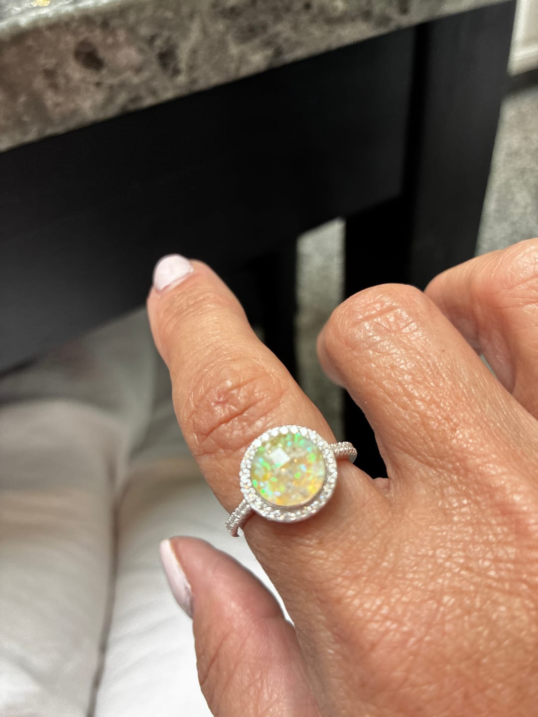 Customer photo review of Bedazzled Circle Opal Cremation Ring
