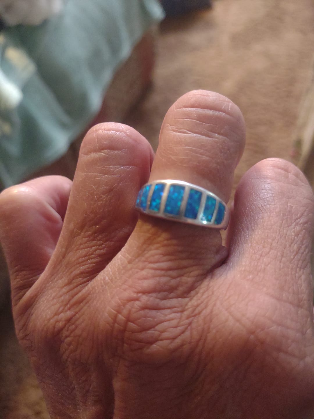 Customer photo review of Ocean Mosaic Bar Opal Stone Band Ring - 925 Sterling Silver