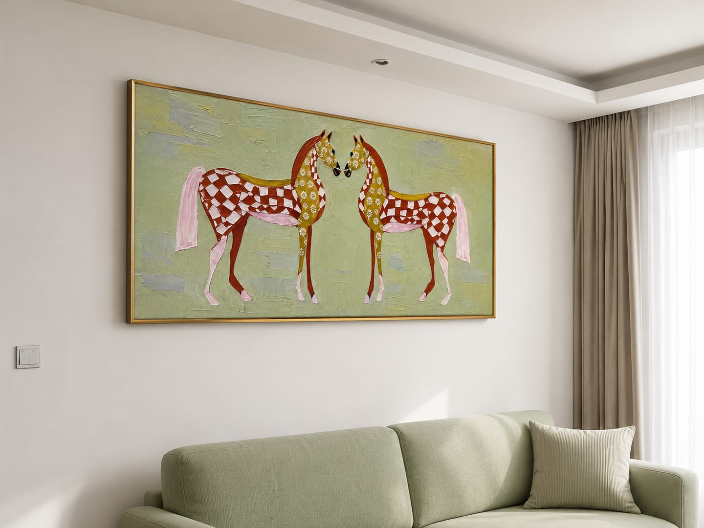 Customer photo review of “Meadow Heart Horses” – Whimsical Folk Horse Impasto Oil Painting