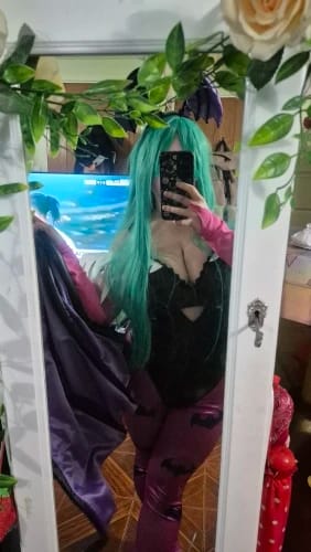 Customer photo review of Morrigan Aensland Cosplay Costume & Wig – Darkstalkers
