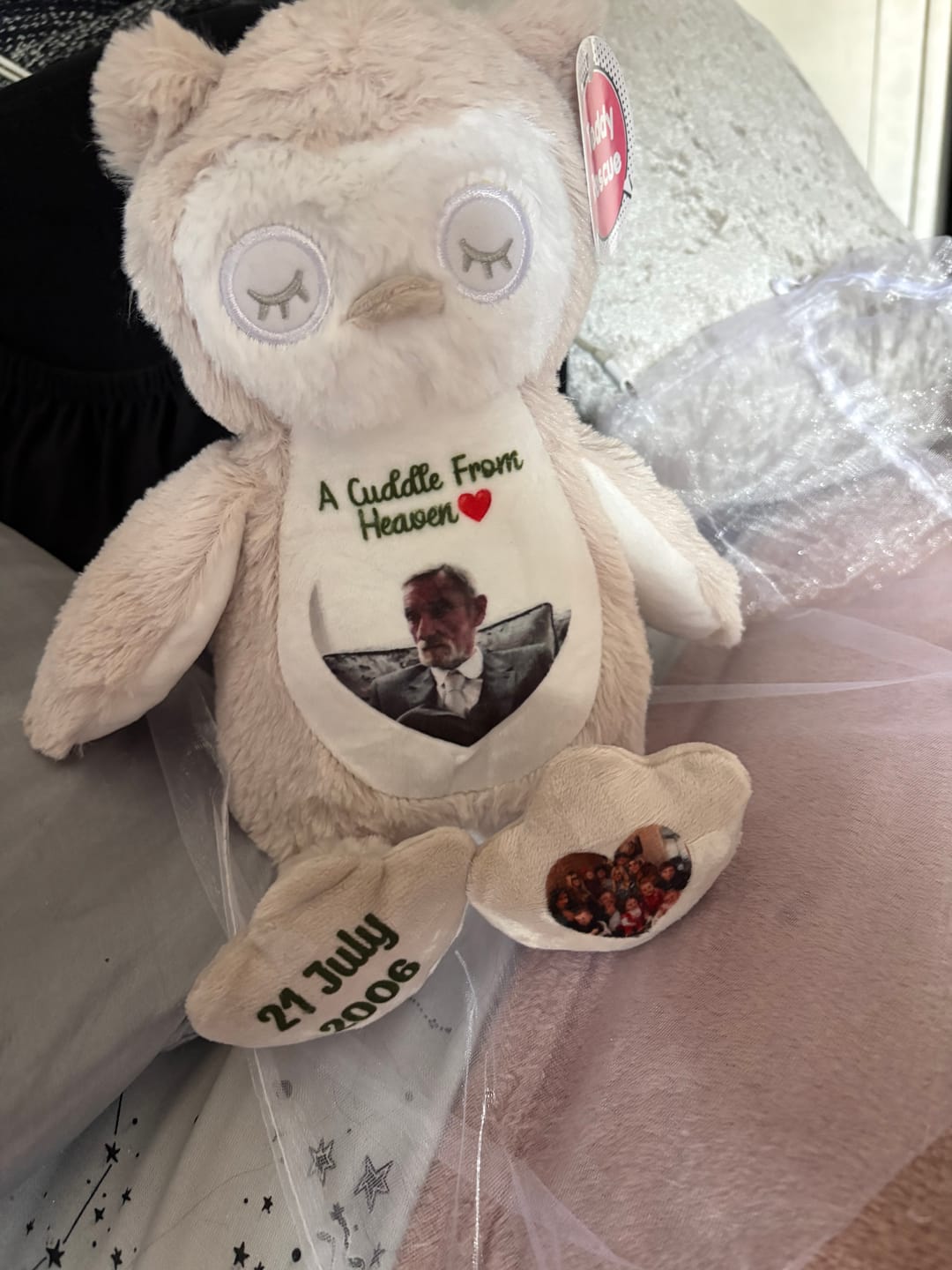 Customer photo review of A Cuddle from Heaven Personalised Photo Teddy Bear