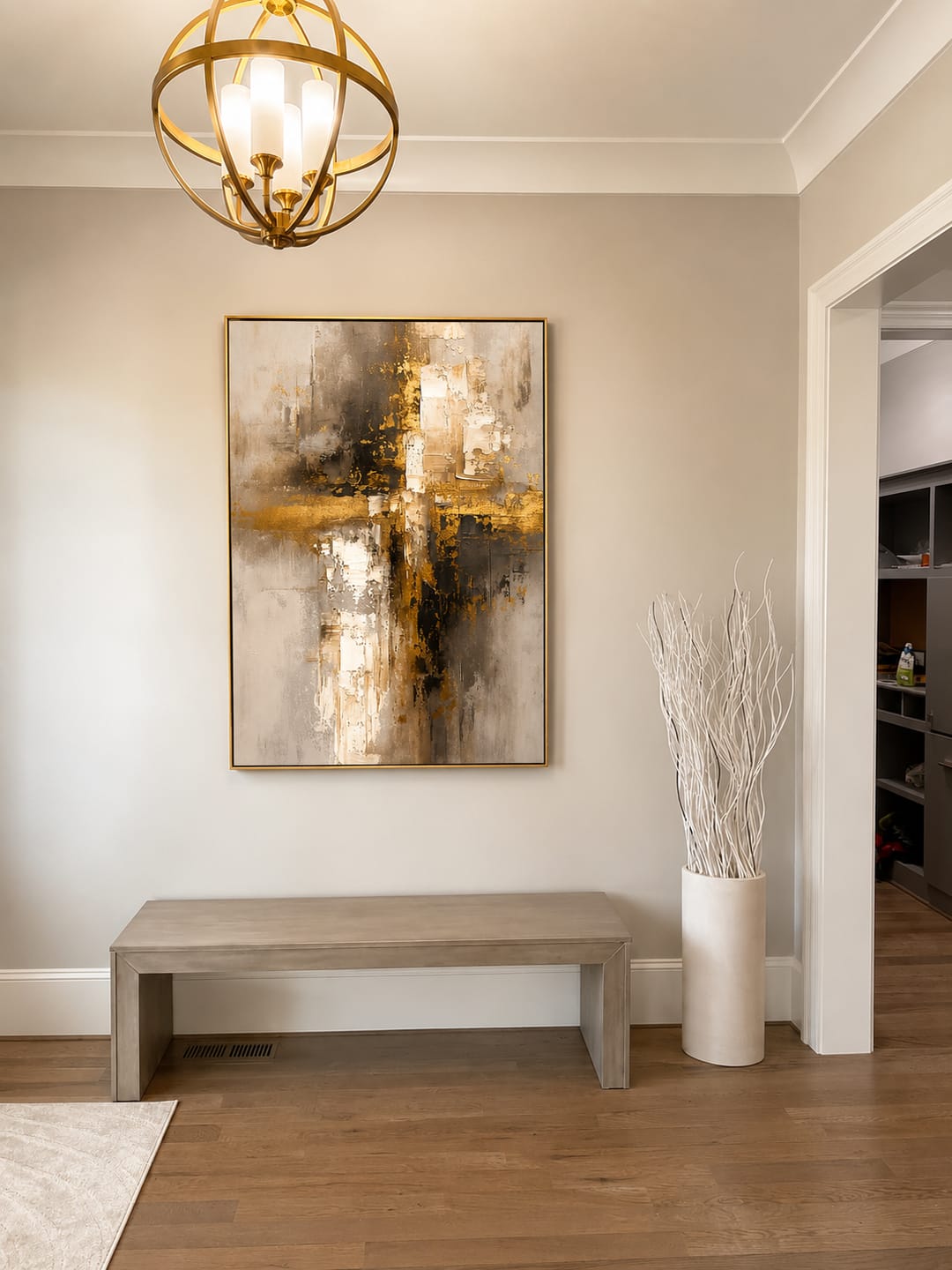 Customer photo review of "Gilded Skyline" – Gold Gray Industrial Textured Abstract Painting