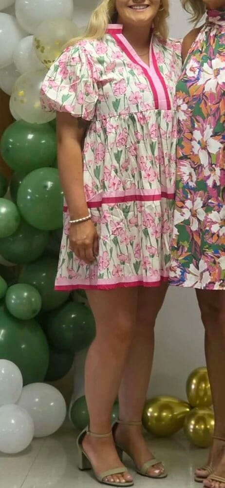 Customer photo review of Women Y2K Babydoll Mini Dresses V Neck Puff Sleeve Short Dress Beach Sundress