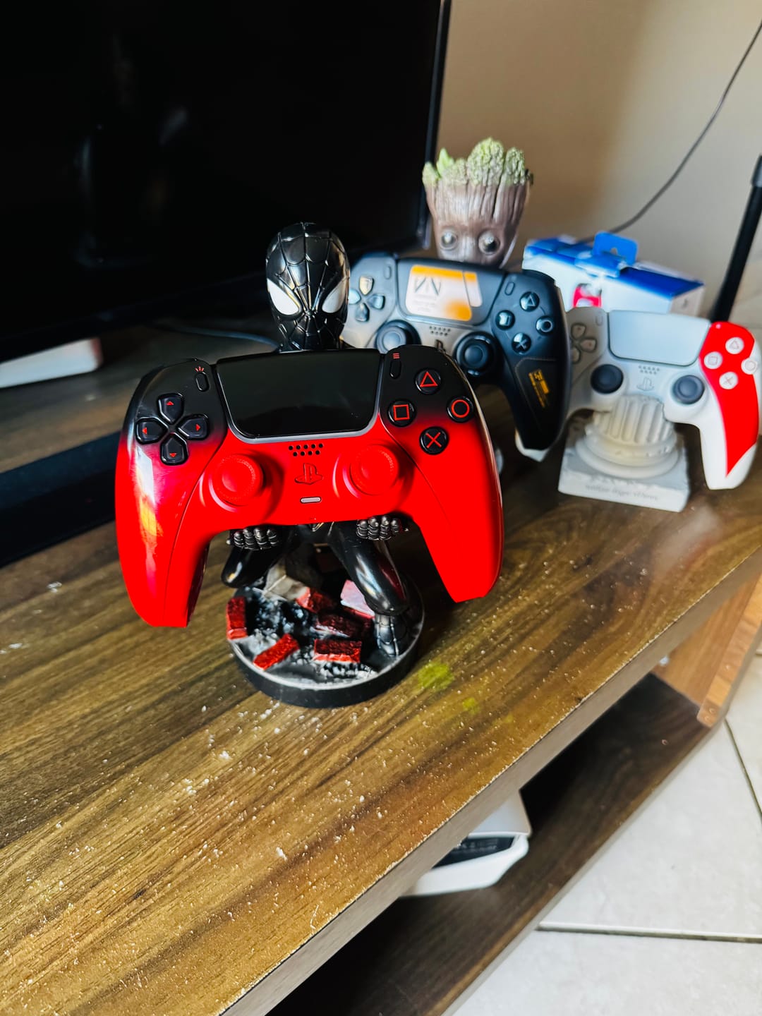 Customer photo review of PlayStation 5 (PS5) DualSense Wireless Controller - Techno Red + Cable Guy: Marvel - Symbiote Spider-Man