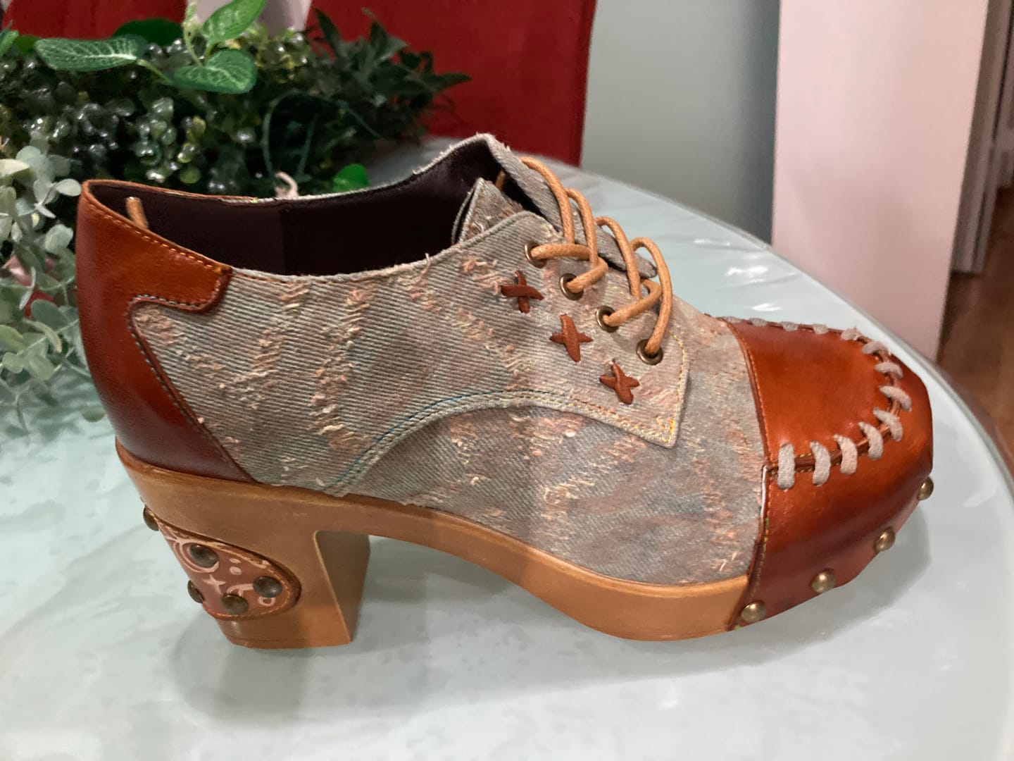 Customer photo review of Retro Handmade Rivet Comfort Block Heel Pumps