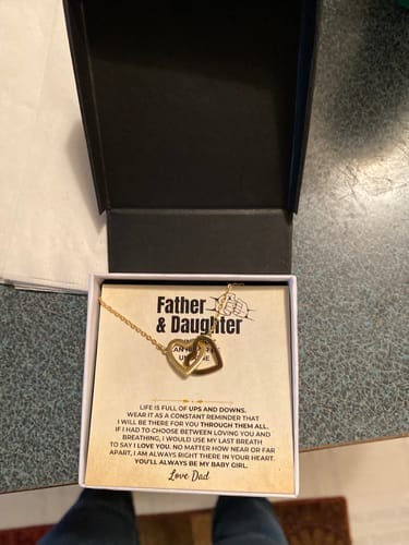 Customer photo review of Father Daughter Interlocking Hearts Necklace – Baby Girl Love Gift from Dad