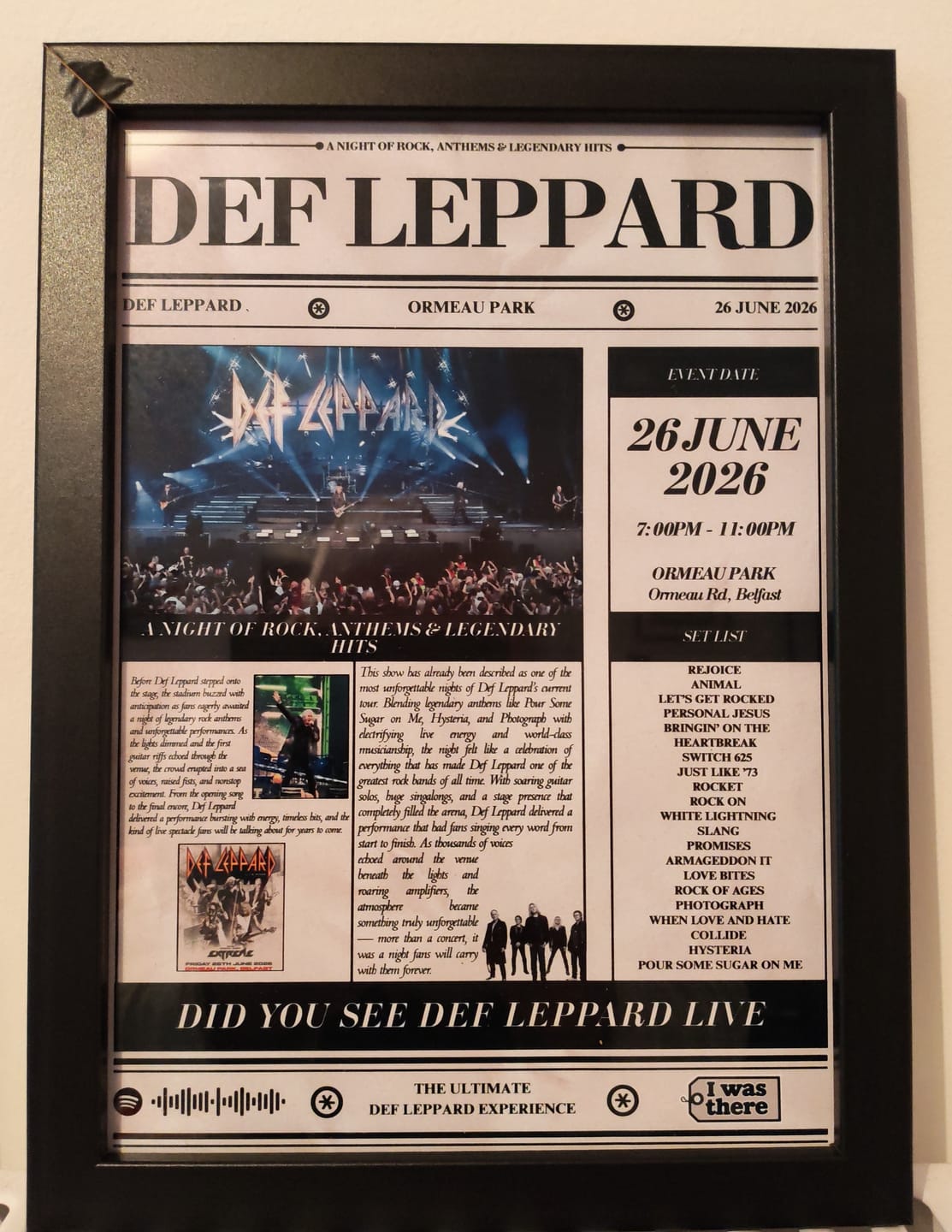 Customer photo review of Def Leppard - Personalised Newspaper Style Concert Poster