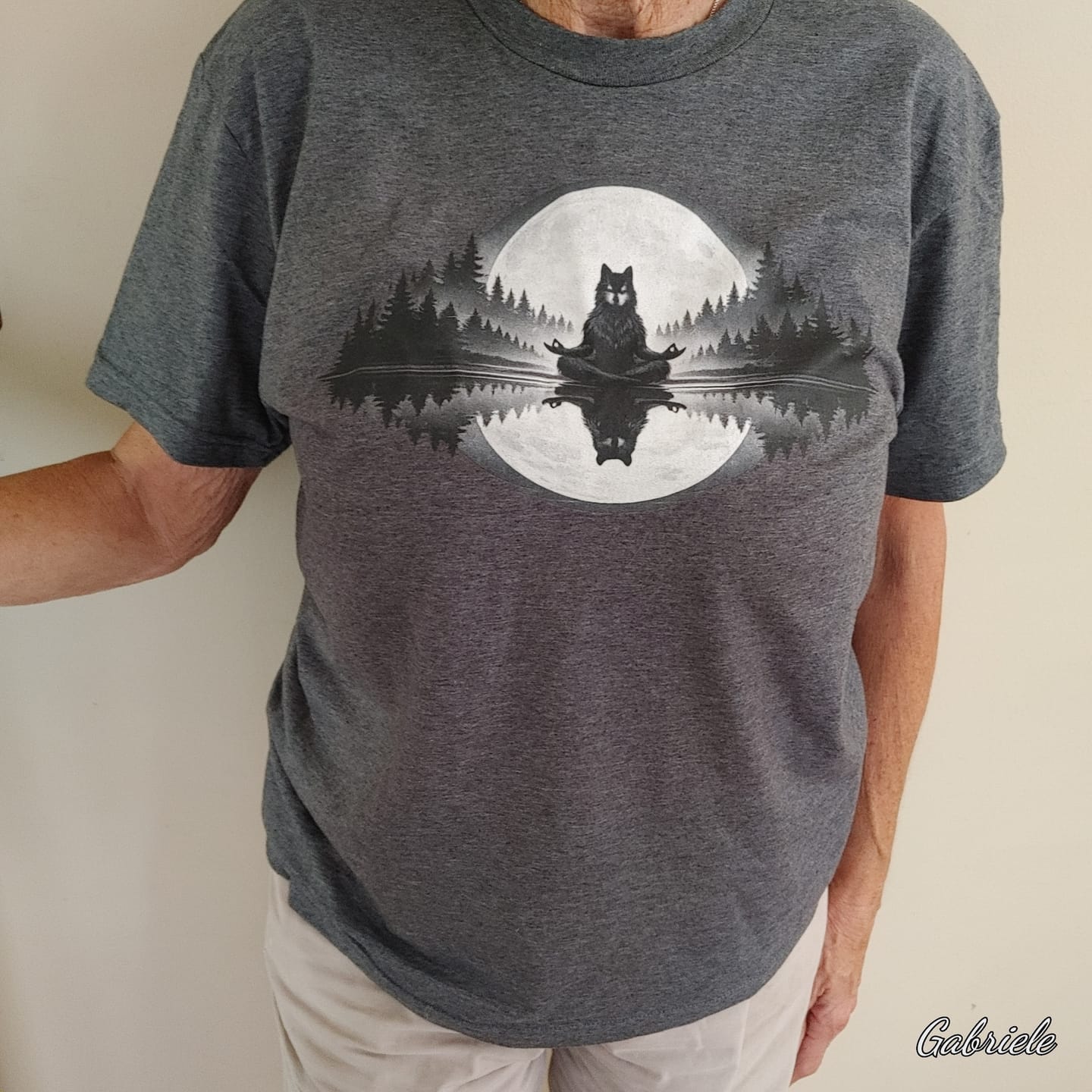 Customer photo review of Moonlit Wolf Meditation T-Shirt