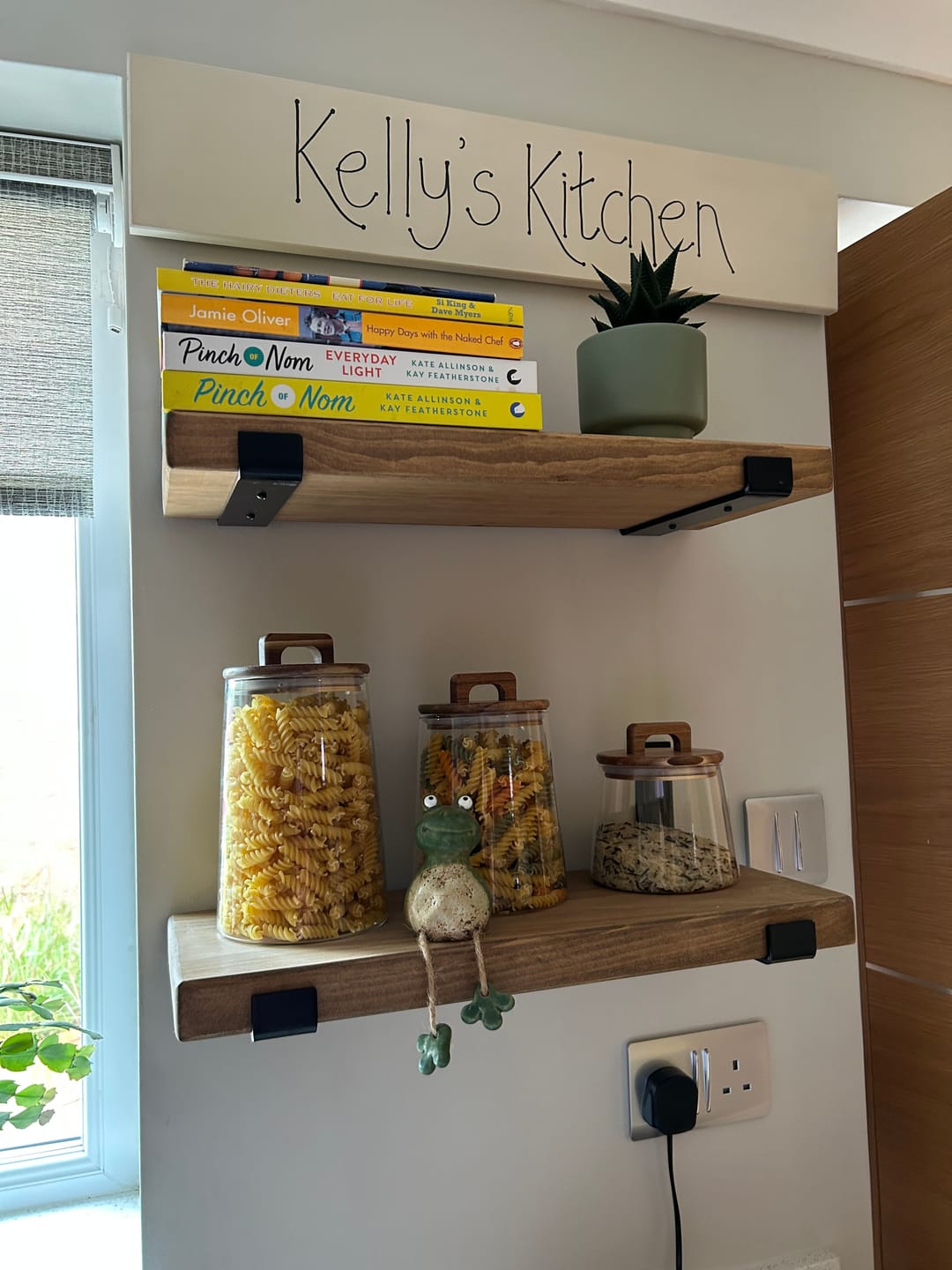 Customer photo review of Set of 2 | Rustic Wooden Wall Shelves with Industrial Style Bracket | 20cm depth