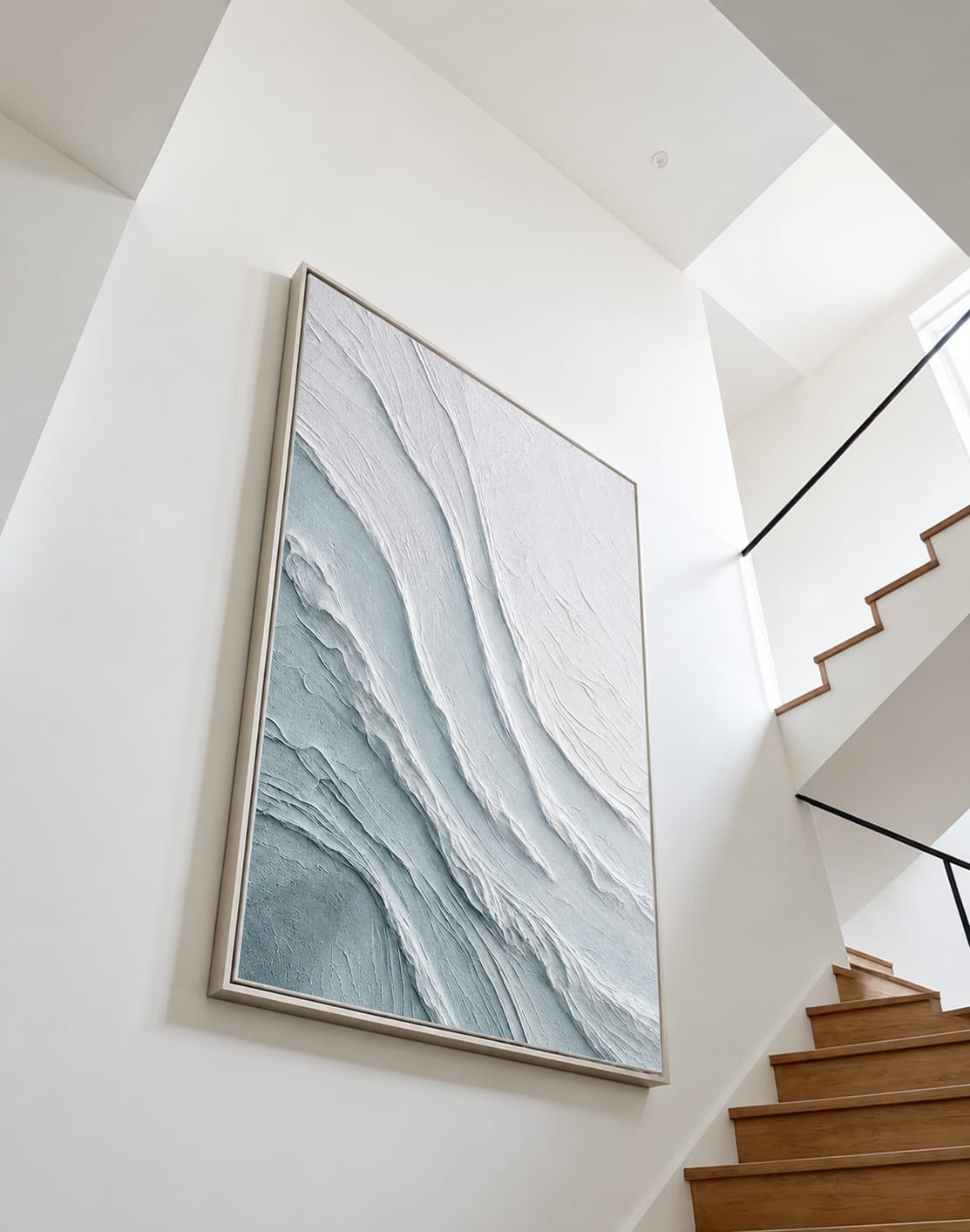 Customer photo review of "Glacial Whisper" – Ice Blue Wabi Sabi Textured Abstract Painting