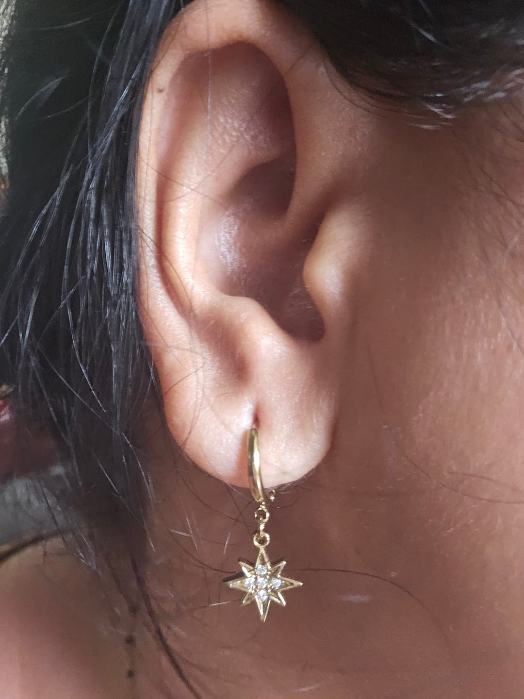 Customer photo review of Studded Star Moon Hoop Earrings