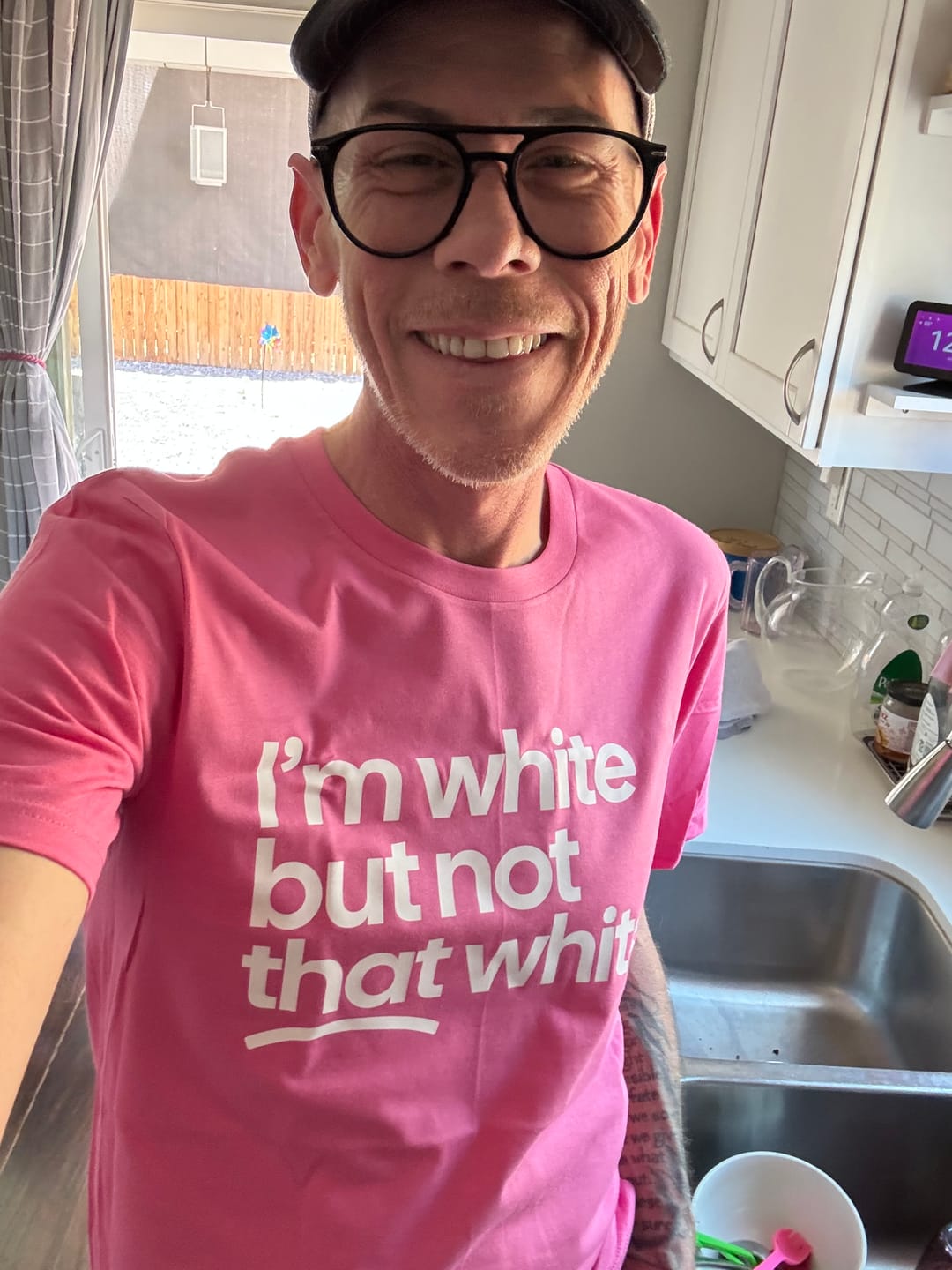 Customer photo review of I’m white but not that white Unisex Tee