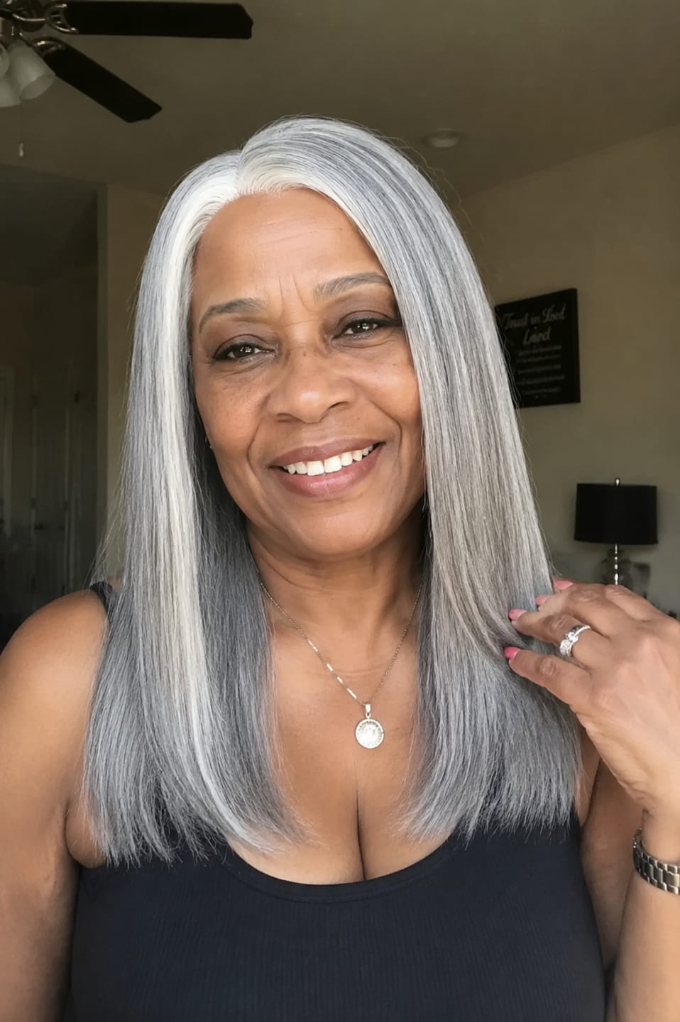 Customer photo review of Luvwin 5x5 Closure Salt & Pepper More Salt Highlight Front Glueless Straight Wig