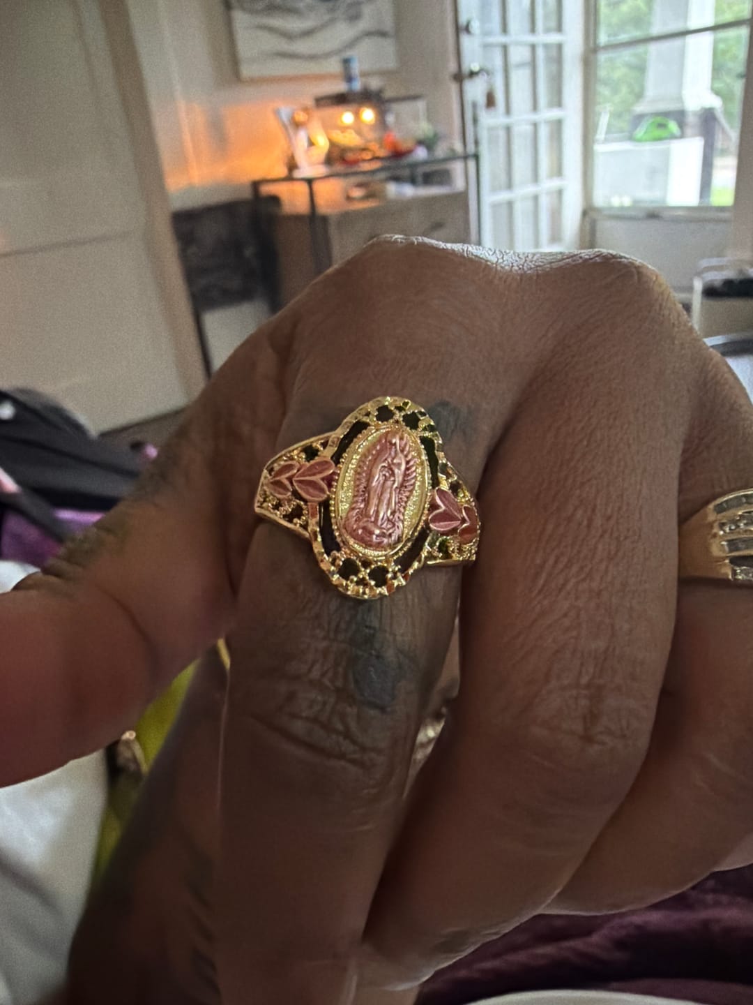 Customer photo review of Christianartworkshop Our Lady of Guadalupe Enameled Devotional Ring with Floral Accents: A Symbol of Marian Grace & Divine Protection