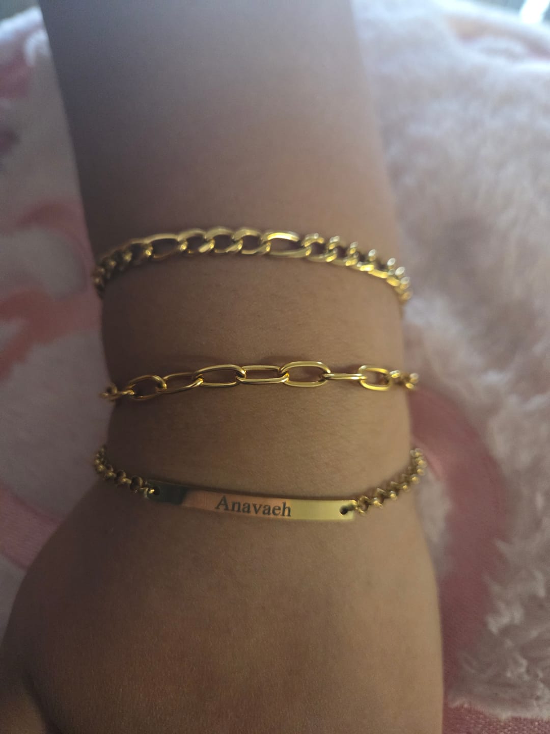 Customer photo review of Paperclip Figaro Bracelet Set