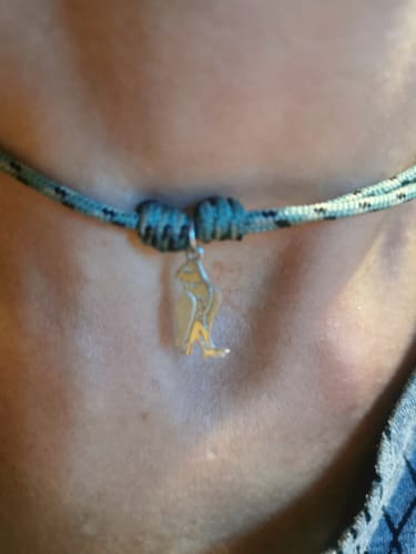 Customer's Collana Aquila in argento con cordino Paracord bicolore indossata intorno al collo.